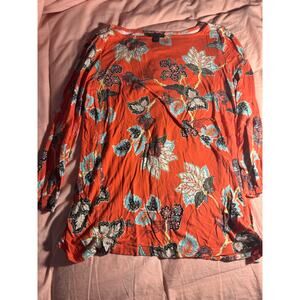 Weekend Collection Orange Floral Long Sleeve Top — XS